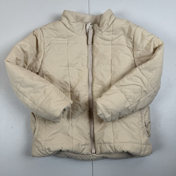 Cat & Jack Toddler Girls Beige Puffer Jacket Coat Size 3T Fleece Lined Zip Up - Picture 1 of 4